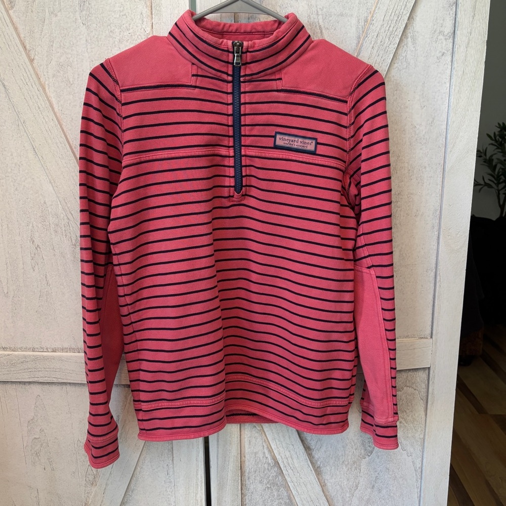 Vineyard Vines Pink Navy Striped Sweatshirt Women’s Small 1/4 Zip Cotton